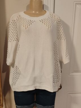 Splendid White Open-Weave Crewneck Sweater Size Large